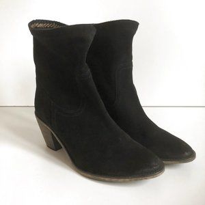 Black Suede Stacked Heel Boots Booties 10.5 (41)